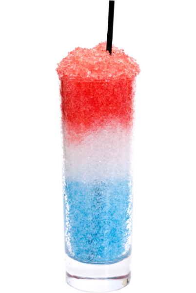 A glass with red, white, and blue
